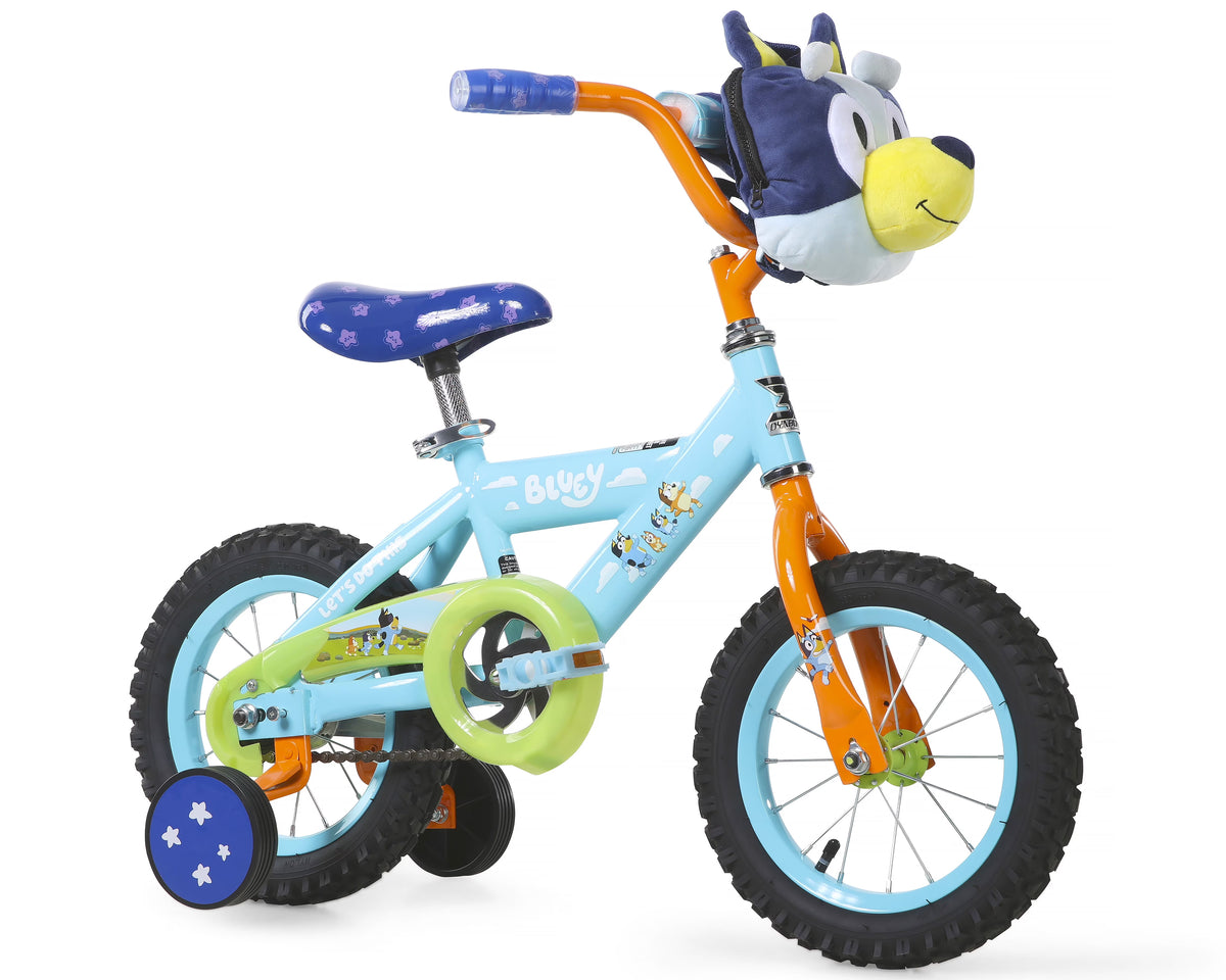 Nouveauté 2026 – Vélo BMX enfant Bluey 12 pouces (30,5 cm) avec stabilisateurs, sac en peluche, cadre en acier, frein à rétropédalage, 3-5 ans