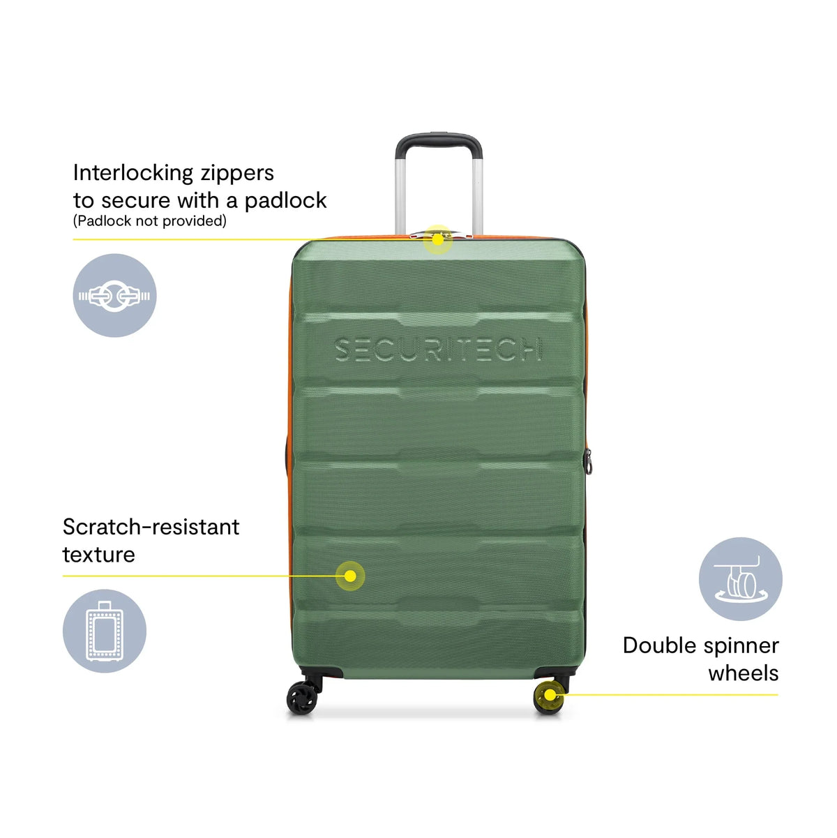 Nouveauté 2026 – Valise rigide à roulettes Securitech by Delsey Citadel 31" (grand modèle, verte), modèle , grande taille, enregistrée
