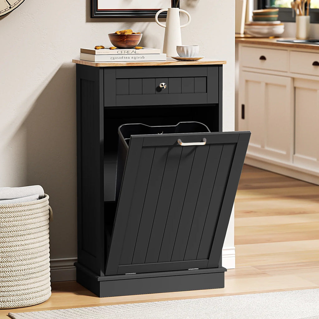 Nouveauté 2026 – Meuble poubelle basculant HARIPUL pour bac à déchets de 49 litres (13 gallons), meuble poubelle de cuisine autoportant avec tiroirs, blanc