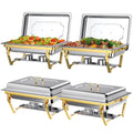 Nouveauté 2026 – Ensemble de 4 chafing dishes : Chafing dishes TINANA 8 QT en acier inoxydable pour buffet, chauffe-plats et réchauds pour fêtes, événements, mariages, camping, dîners - Or