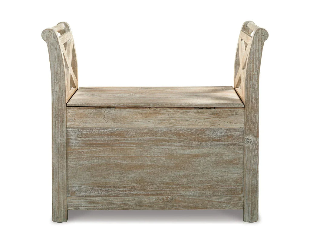 Nouveauté 2026 – Signature Design par Ashley Banc d'appoint Fossil Ridge, style décontracté, blanchi