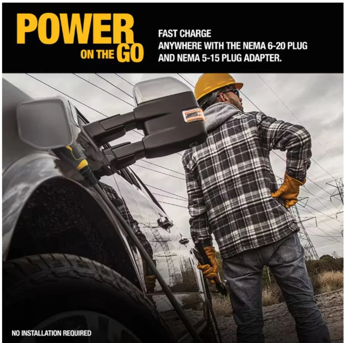 Nouveauté 2026 – Chargeur portable DEWALT niveau 2 pour véhicules électriques (VE), jusqu'à 16 A, 120-240 V CA, 3,8 kW, câble de 7,6 m, résistant aux intempéries