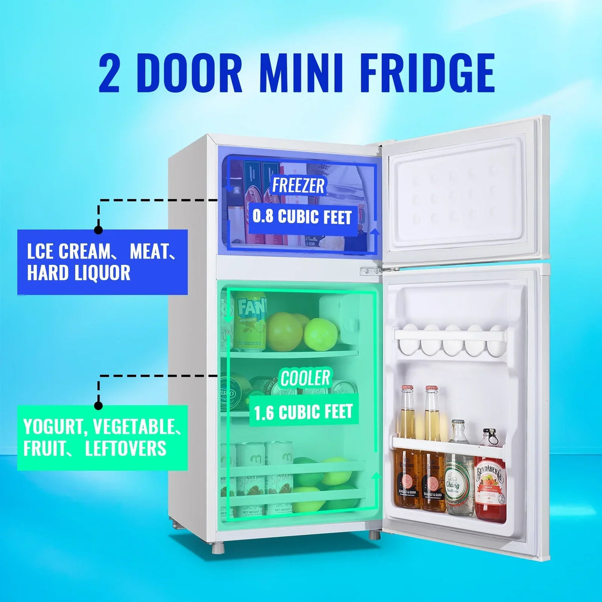 Nouveauté 2026 – Mini-réfrigérateur Tacool de 2,4 pi³ avec congélateur, petit réfrigérateur de format appartement, noir, NEUF