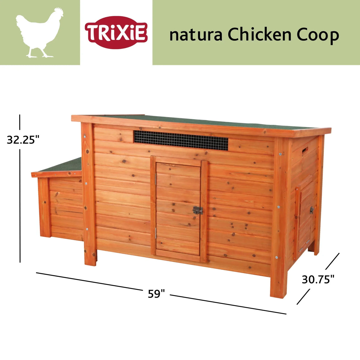 Nouveauté 2026 – Poulailler d'extérieur en bois TRIXIE , résistant aux intempéries, avec 2 pondoirs et enclos, marron