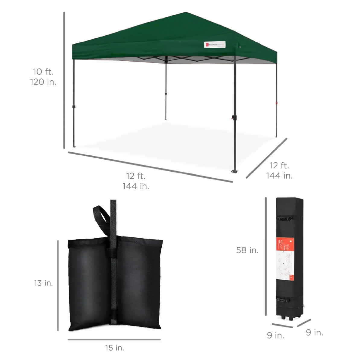 Nouveauté 2026 – Best Choice Products 3,66 m x 3,66 m - Abri pliant facile à monter avec installation en un clic, sac à roulettes et 4 sacs de lestage - Bleu marine