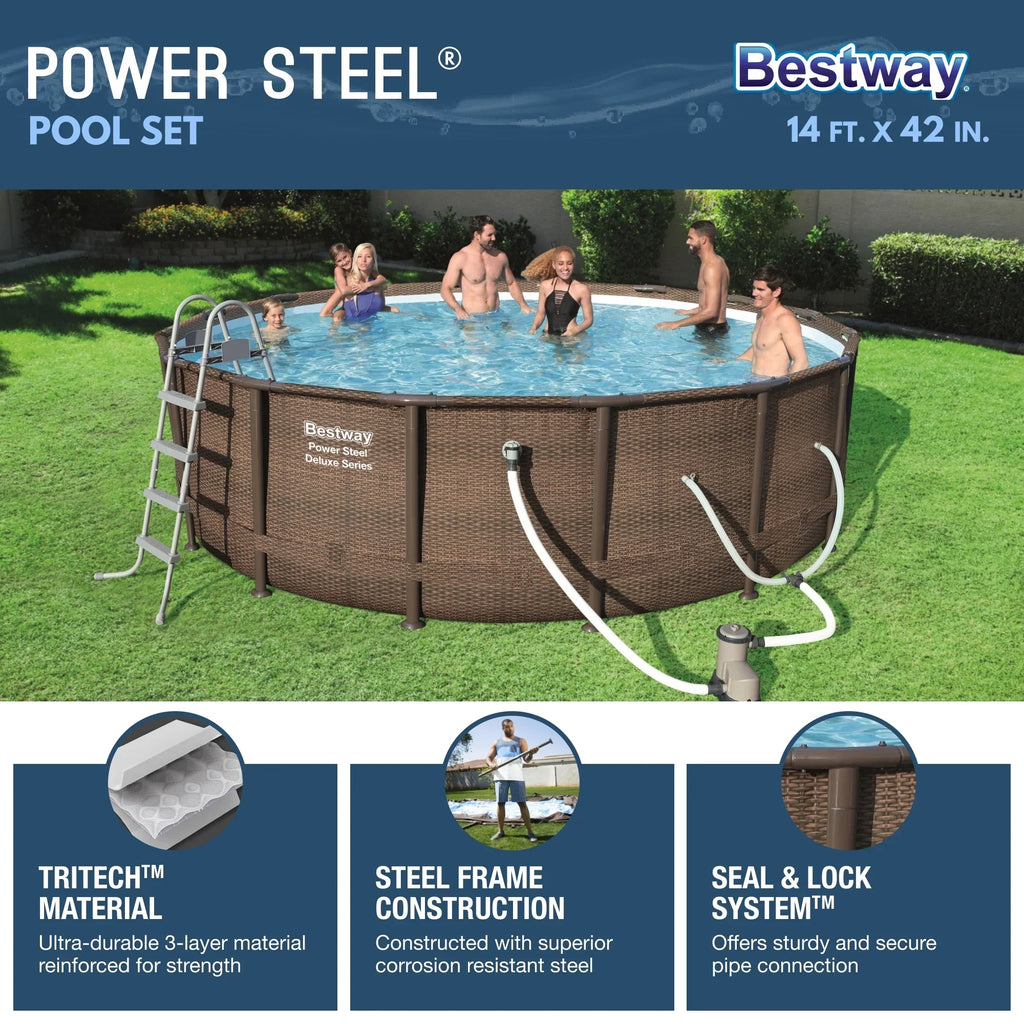 Nouveauté 2026 – Ensemble de piscine extérieure ronde Bestway Power Steel 14 pi x 42 po