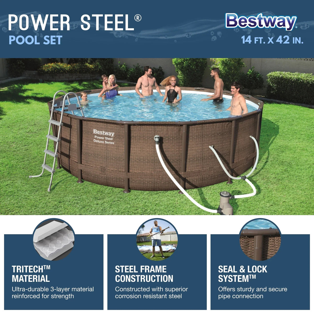 Nouveauté 2026 – Ensemble de piscine extérieure ronde Bestway Power Steel 14 pi x 42 po