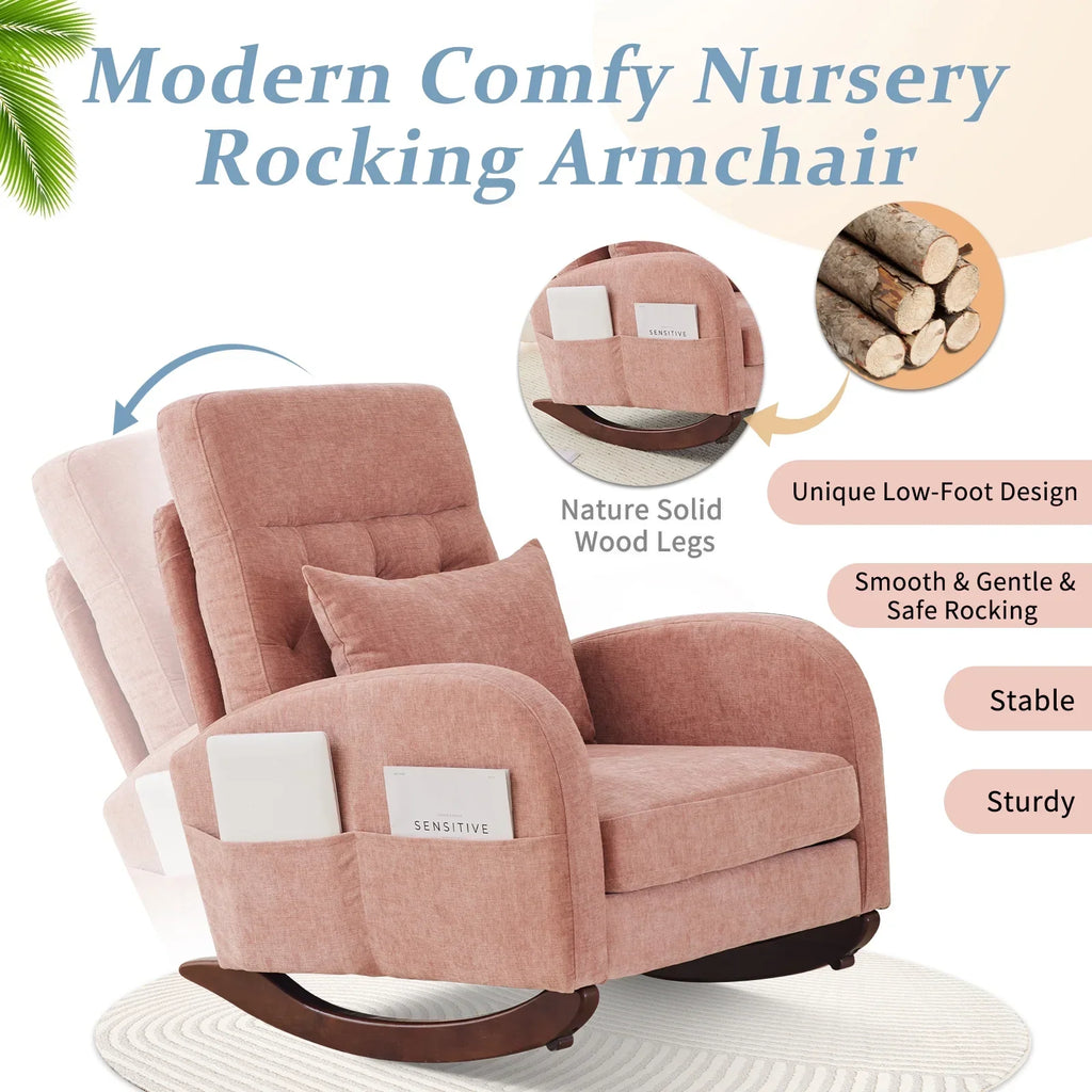 Nouveauté 2026 – Fauteuil à bascule Ktaxon , fauteuil de lecture inclinable, confortable, revêtu de velours peluche, canapé à bascule une place, beige, idéal pour le salon, la chambre d'enfant ou la chambre à coucher