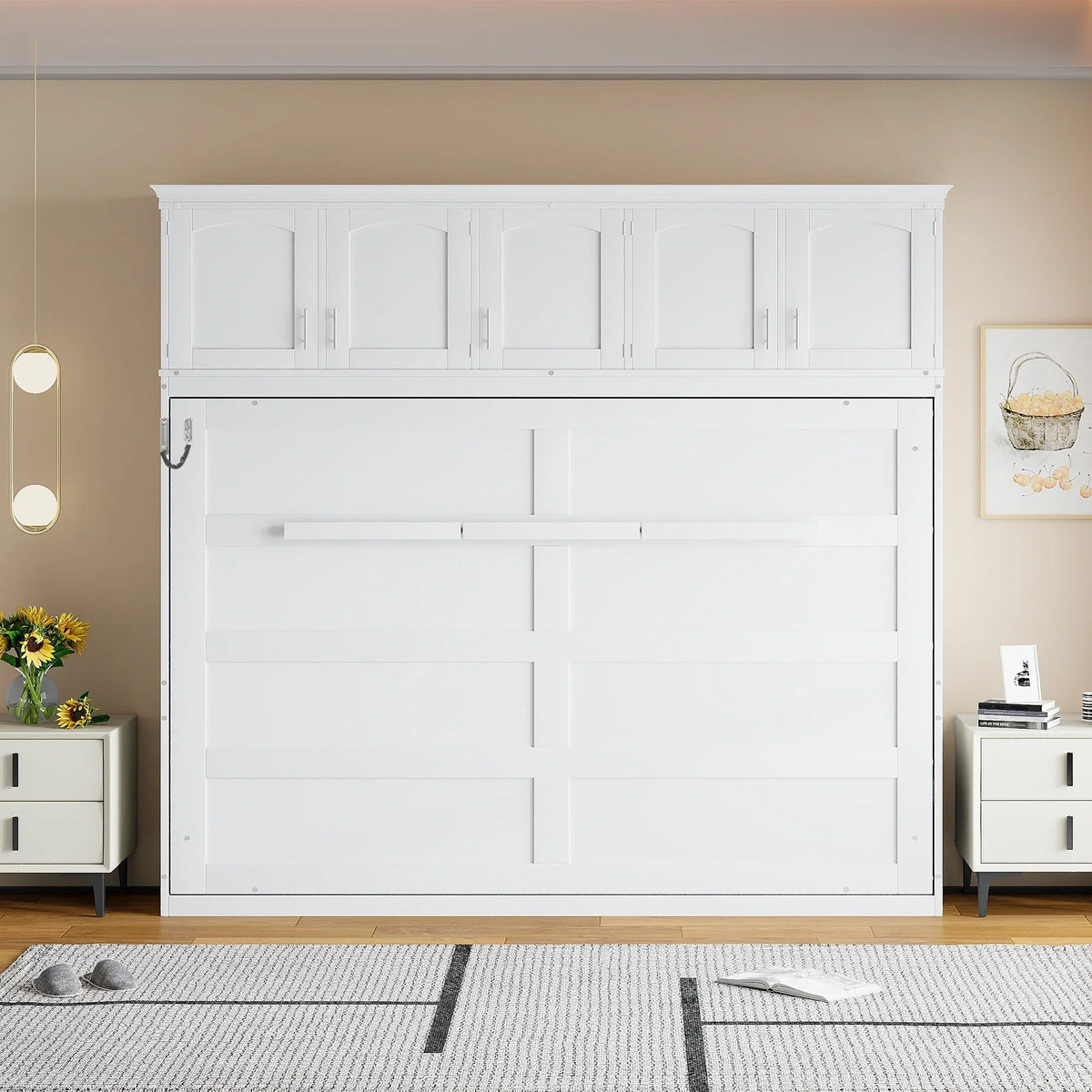 Nouveauté 2026 – Lit escamotable mural Queen Size avec rangements supérieurs, gris