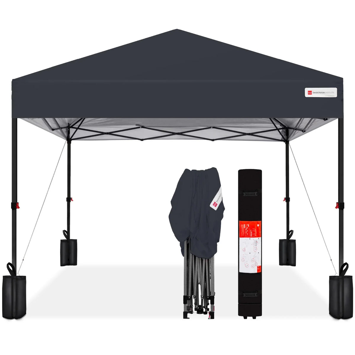 Nouveauté 2026 – Best Choice Products 3,66 m x 3,66 m - Abri pliant facile à monter avec installation en un clic, sac à roulettes et 4 sacs de lestage - Bleu marine