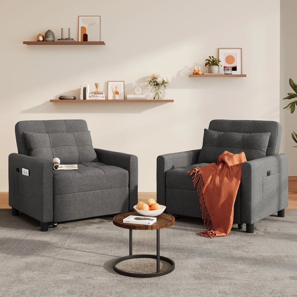 Nouveauté 2026 – Canapé-lit convertible 3 en 1 Lofka avec rangement, dossier réglable et fonction gigogne - Fauteuil-lit idéal pour les petits espaces et les appartements, gris foncé