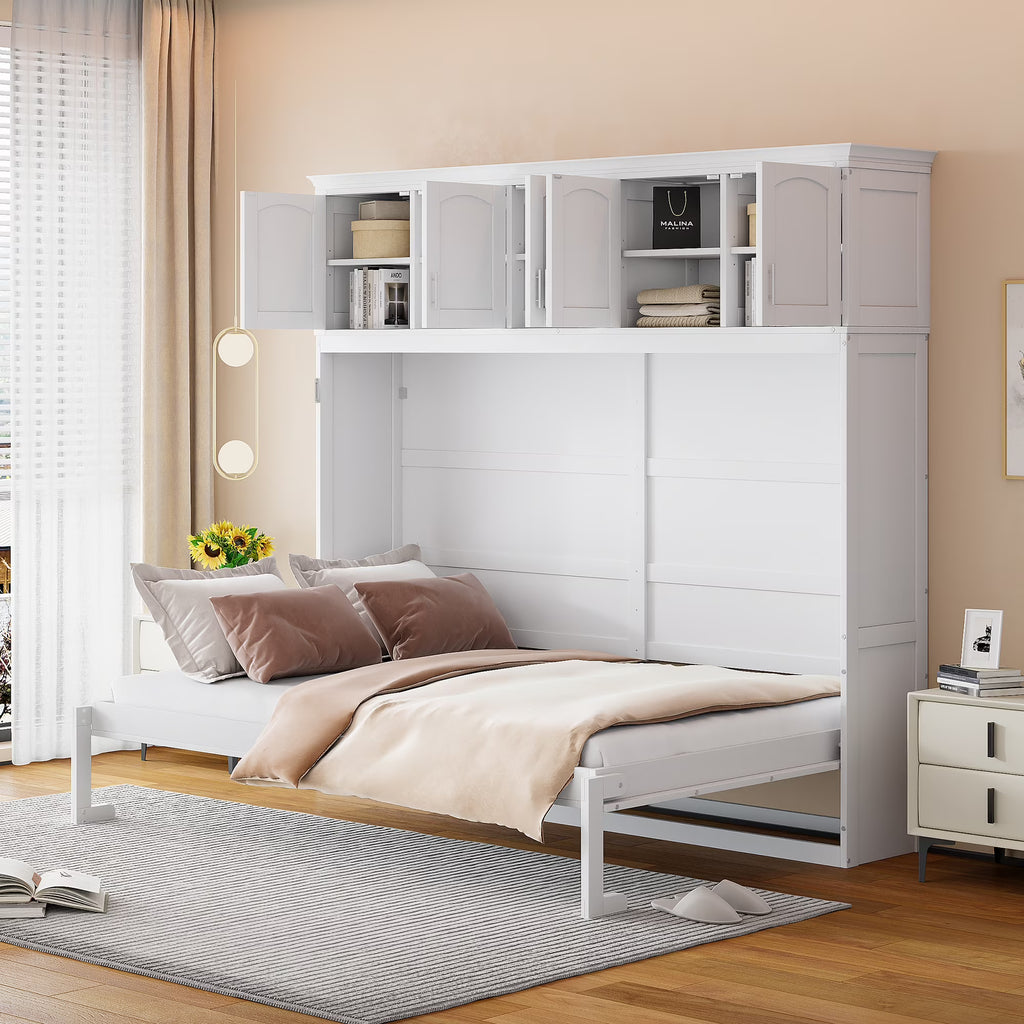 Nouveauté 2026 – Lit escamotable mural Queen Size avec rangements supérieurs, gris