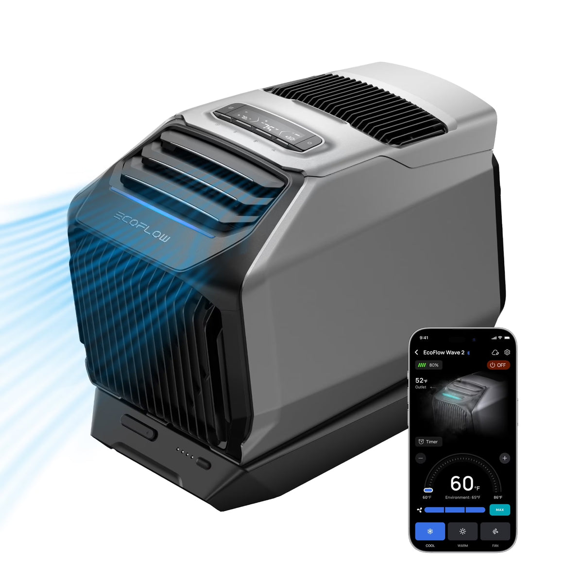 Nouveauté 2026 – Climatiseur portable EF EcoFlow WAVE 3 , puissance de refroidissement 1800 W/6100 BTU et puissance de chauffage 2000 W/6800 BTU, charge rapide 1000 W en 75 minutes, autonomie sans fil de 8 heures, contrôle via application, idéal pour