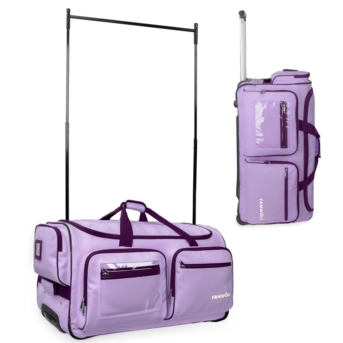 Nouveauté 2026 – Sac de danse Fegat avec portant - Sac de danse pliable à roulettes de 71 cm (28 pouces) pour compétitions, danse, spectacles, streamers et athlètes. Valise légère à roulettes