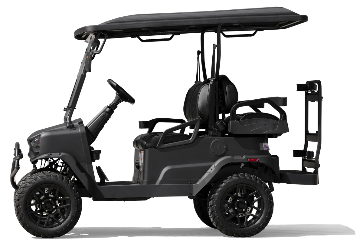 Nouveauté 2026 – Voiturette de golf utilitaire électrique Coleman Powersports CGC2 51,2 V , 4 places, vitesse maximale de 32 km/h, autonomie de 64 km, moteur de 5 kW, écran LCD et rangement arrière, à partir de 16 ans, noir mat