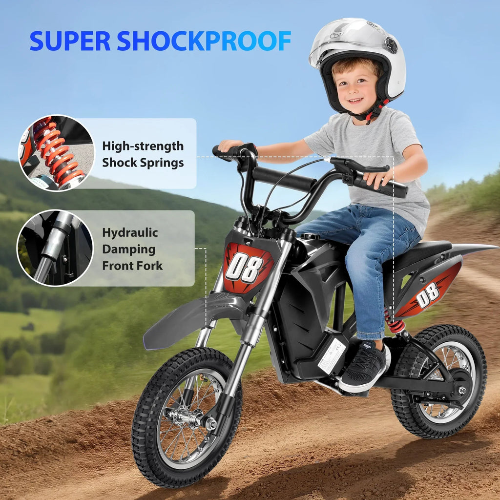 Nouveauté 2026 – Moto électrique tout-terrain pour enfants 36V, moto électrique rapide jusqu'à 25 km/h et 16 km d'autonomie, 3 modes de vitesse, poignée d'accélérateur, double suspension et freins pour enfants de 5 à 10 ans