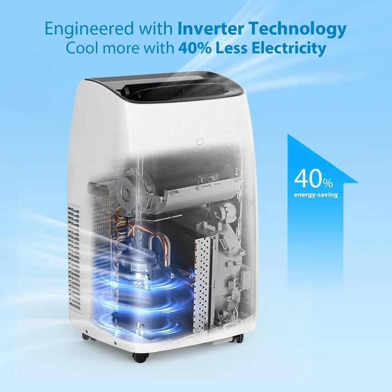 Nouveauté 2026 – Climatiseur portable , 14 000 BTU, idéal pour les pièces jusqu'à 70 m², avec chauffage, mode nuit, déshumidificateur, ventilateur, télécommande, minuterie 24 h, installation facile pour les chambres, finition noire