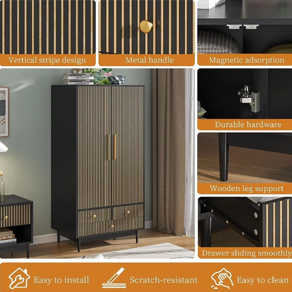 Nouveauté 2026 – Armoire-penderie Armoire à 2 portes, avec penderie et tiroirs, en bois blanc, idéale pour la chambre à coucher