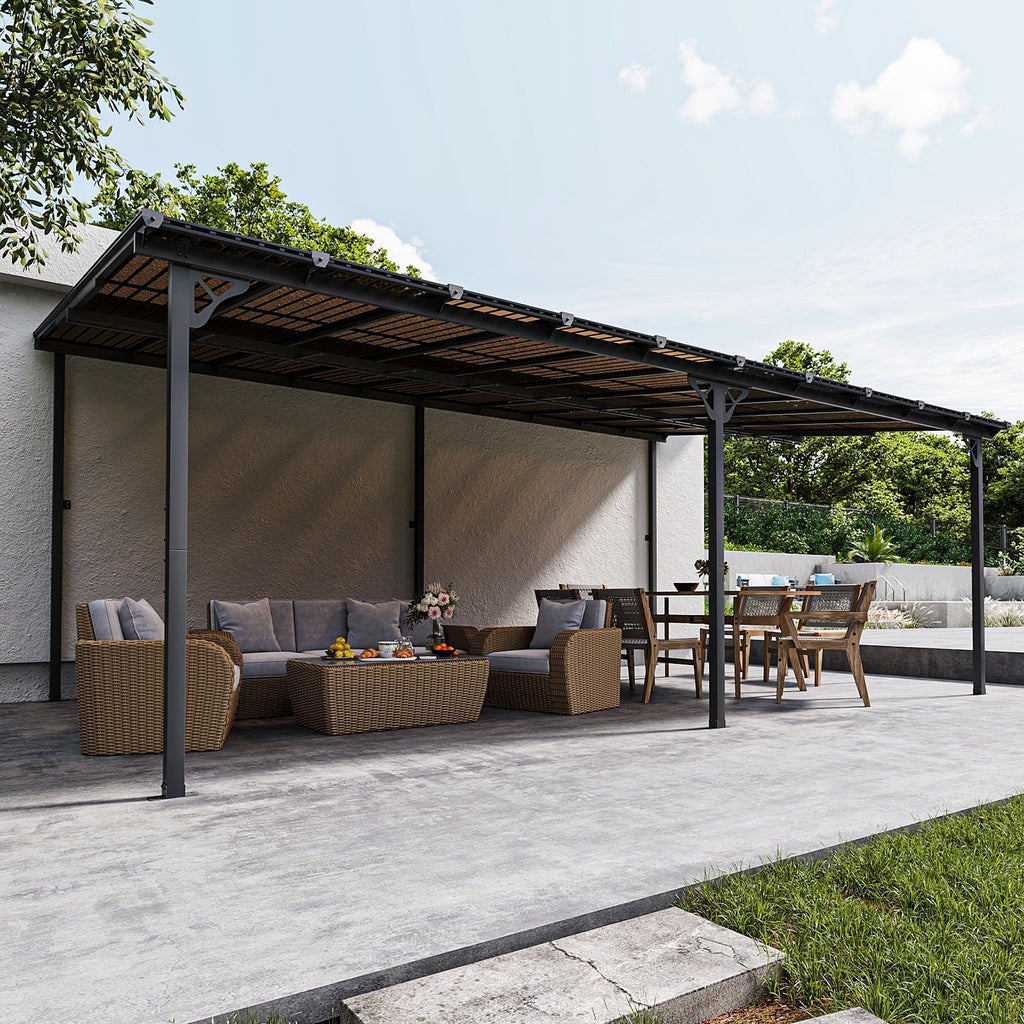 Nouveauté 2026 – Gazebo Aoxun de 2,4 m x 1,5 m pour patio, pergola avec toit incliné, grand auvent mural robuste pour barbecue, idéal pour jardin, terrasse ou patio