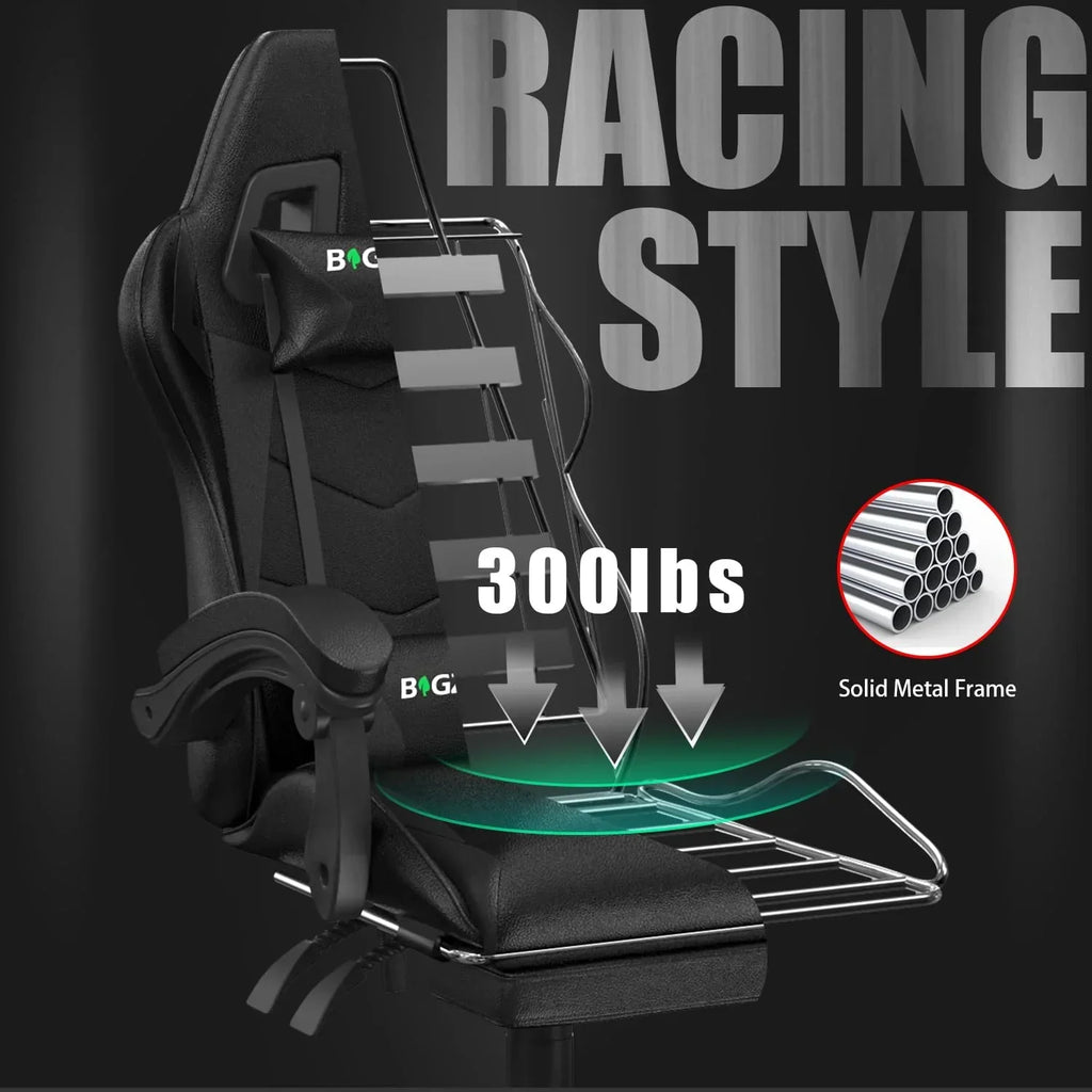 Nouveauté 2026 – Chaise de jeu Bigzzia , chaise de bureau ergonomique avec appui-tête et soutien lombaire réglables en hauteur, pour adultes et adolescents, noir et blanc