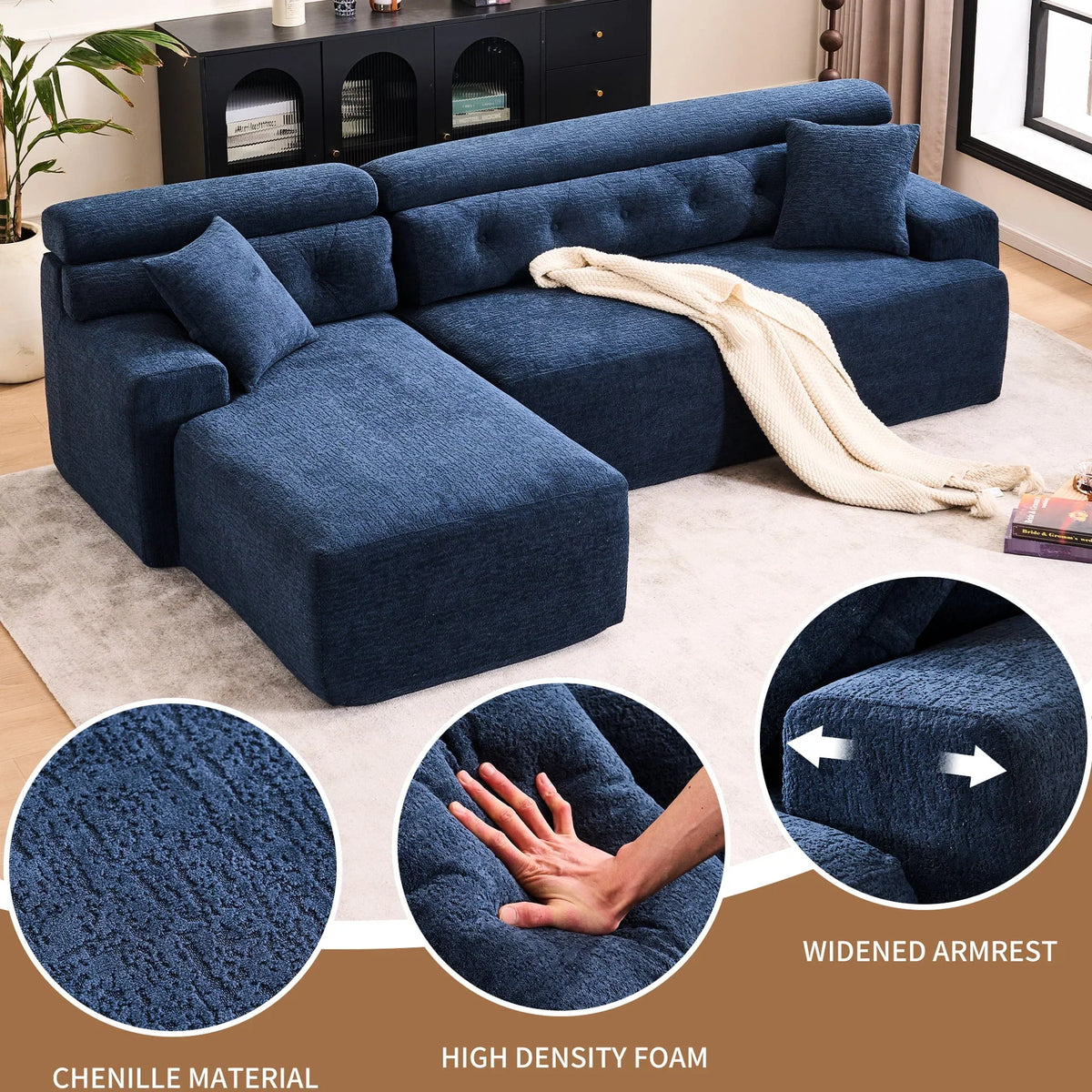 Nouveauté 2026 – Canapé 4 Compression , bleu antique - Décoration intérieure avec assise plus large et profonde et dossier surélevé pour un confort chic et relaxant