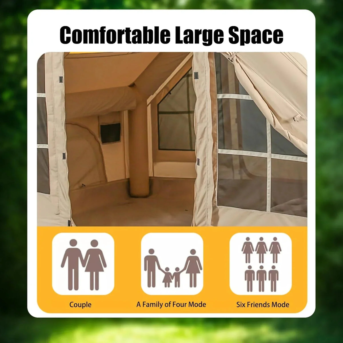 Nouveauté 2026 – Nouvelles tentes de camping gonflables avec pompe manuelle, tentes de glamping gonflables, installation facile, imperméables et coupe-vent, tente cabine Oxford 4 saisons avec fenêtre cheminée