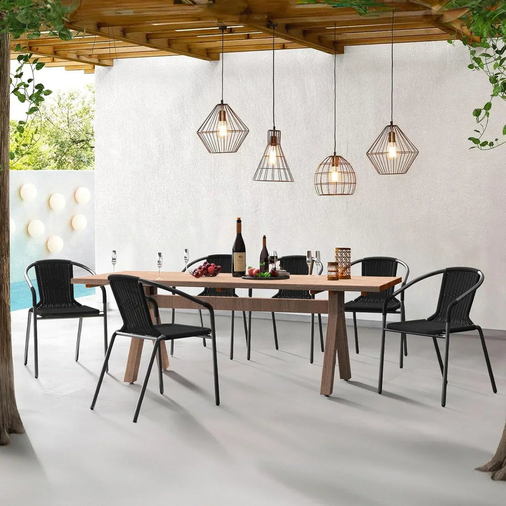 Nouveauté 2026 – Ensemble de 6 chaises de jardin ELPOSUN , chaises de patio en osier avec structure en métal, chaises empilables en rotin pour bistro, terrasse, jardin, porche, restaurant (noir