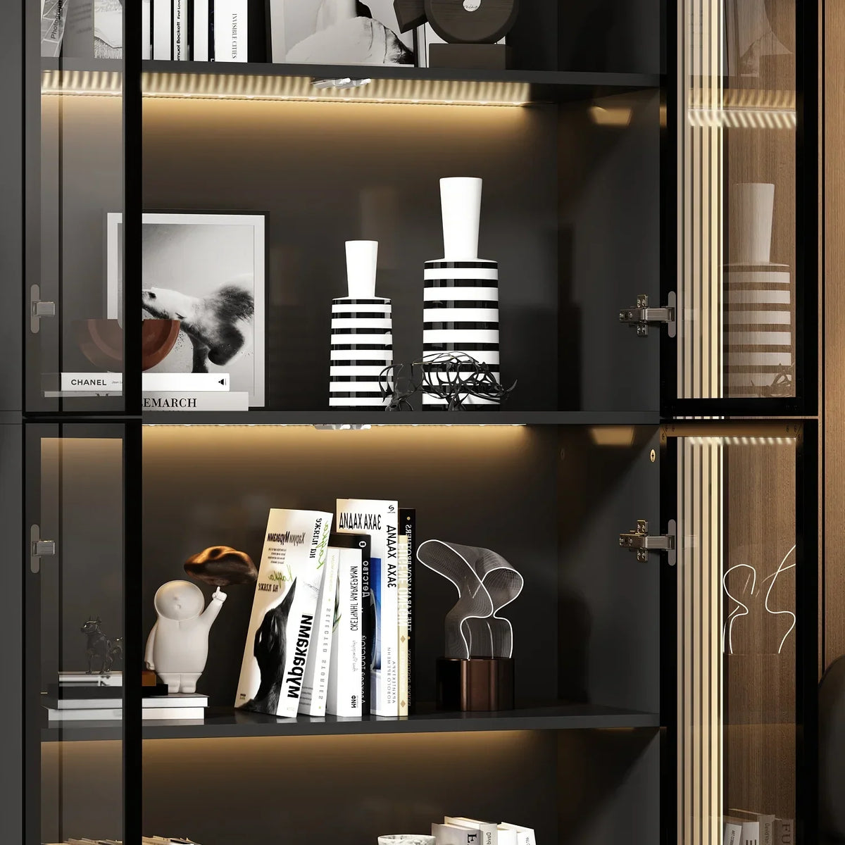 Nouveauté 2026 – Bibliothèque/organisateur KULAGAGA avec éclairage LED, vitrine robuste avec porte vitrée pour salon, 80 cm de large