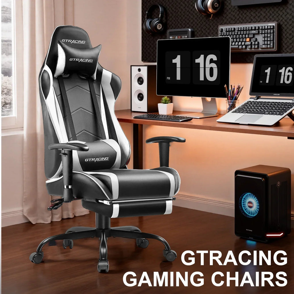 Nouveauté 2026 – Chaise de jeu GTRACING , chaise de bureau ergonomique avec soutien lombaire, revêtement en cuir PU, repose-pieds et appui-tête réglable, rouge