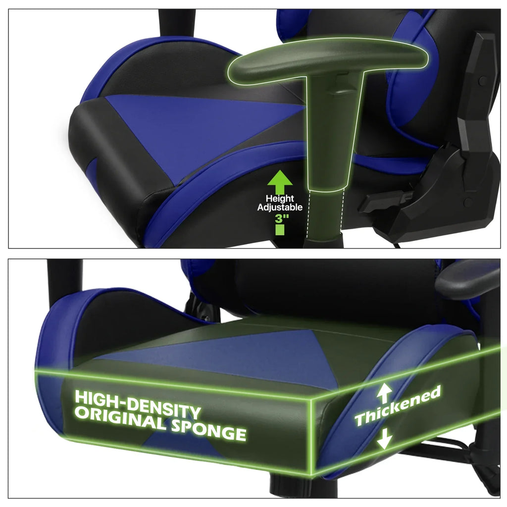 Nouveauté 2026 – Chaise de jeu ergonomique Magshion , chaise de jeu confortable, chaise de bureau en cuir, chaise de jeu pivotante et réglable, bleue