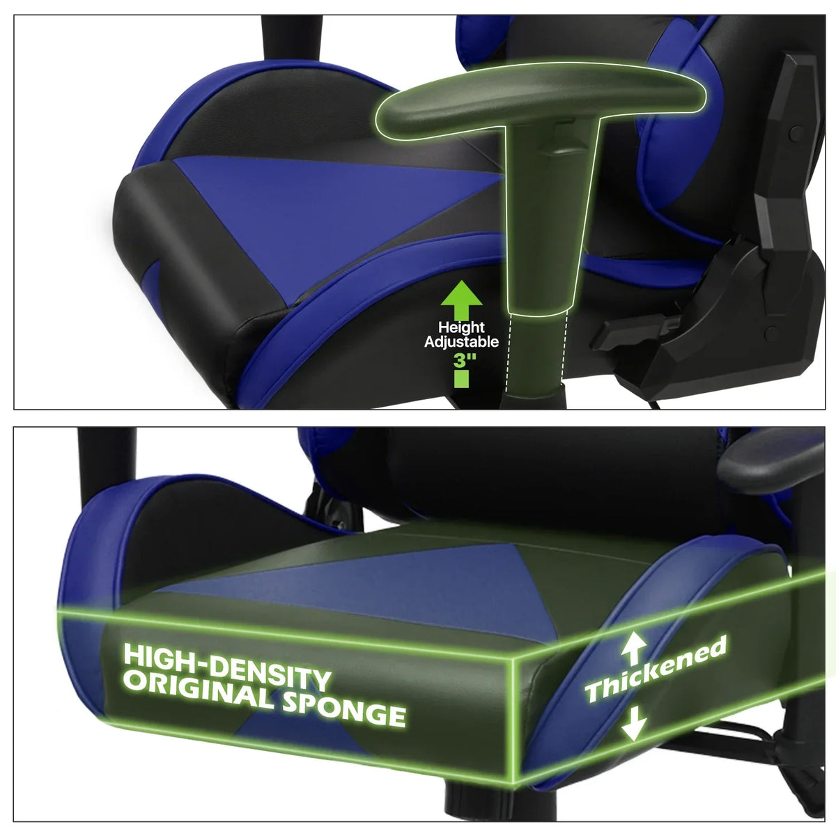 Nouveauté 2026 – Chaise de jeu ergonomique Magshion , chaise de jeu confortable, chaise de bureau en cuir, chaise de jeu pivotante et réglable, bleue