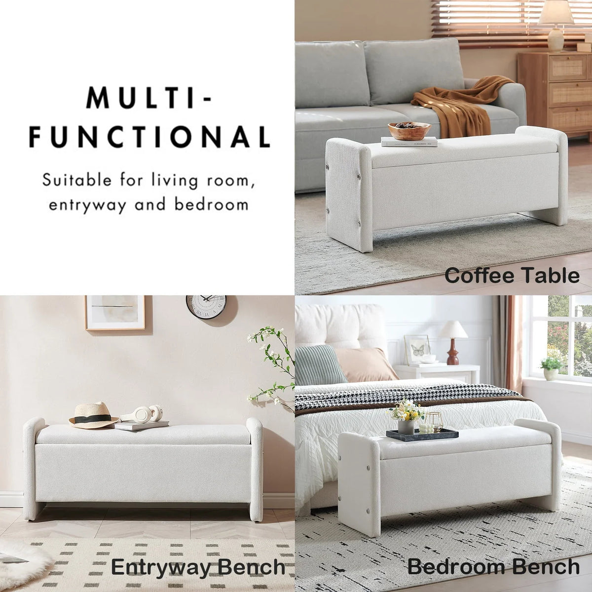 Nouveauté 2026 – Banc coffre Pinmoco de 112 cm (44 po), banc d'entrée rembourré avec rangement, idéal pour la chambre et le salon, en velours côtelé gris