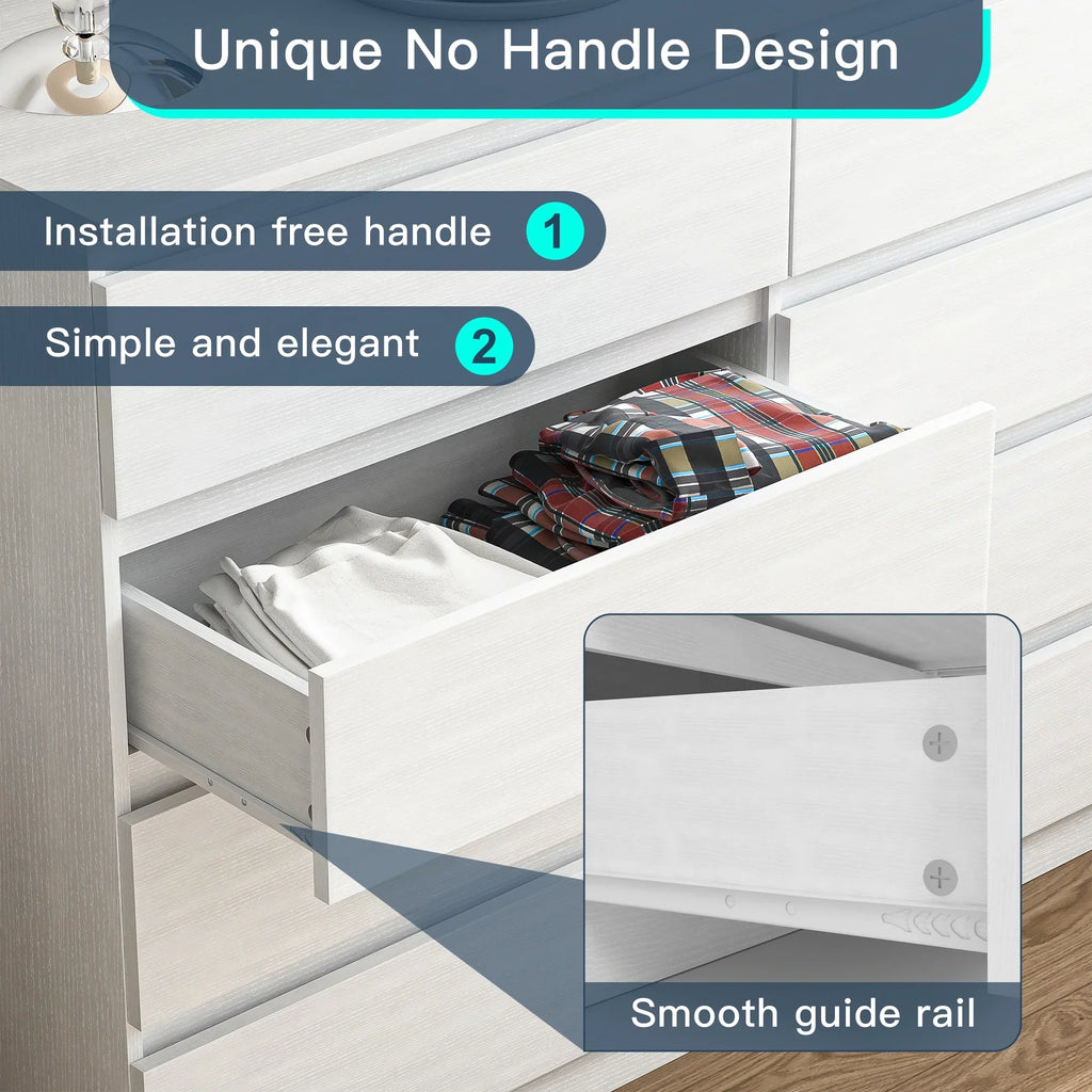 Nouveauté 2026 – Commode Resenkos moderne style milieu du siècle, 6 tiroirs, large, pour chambre à coucher, grise