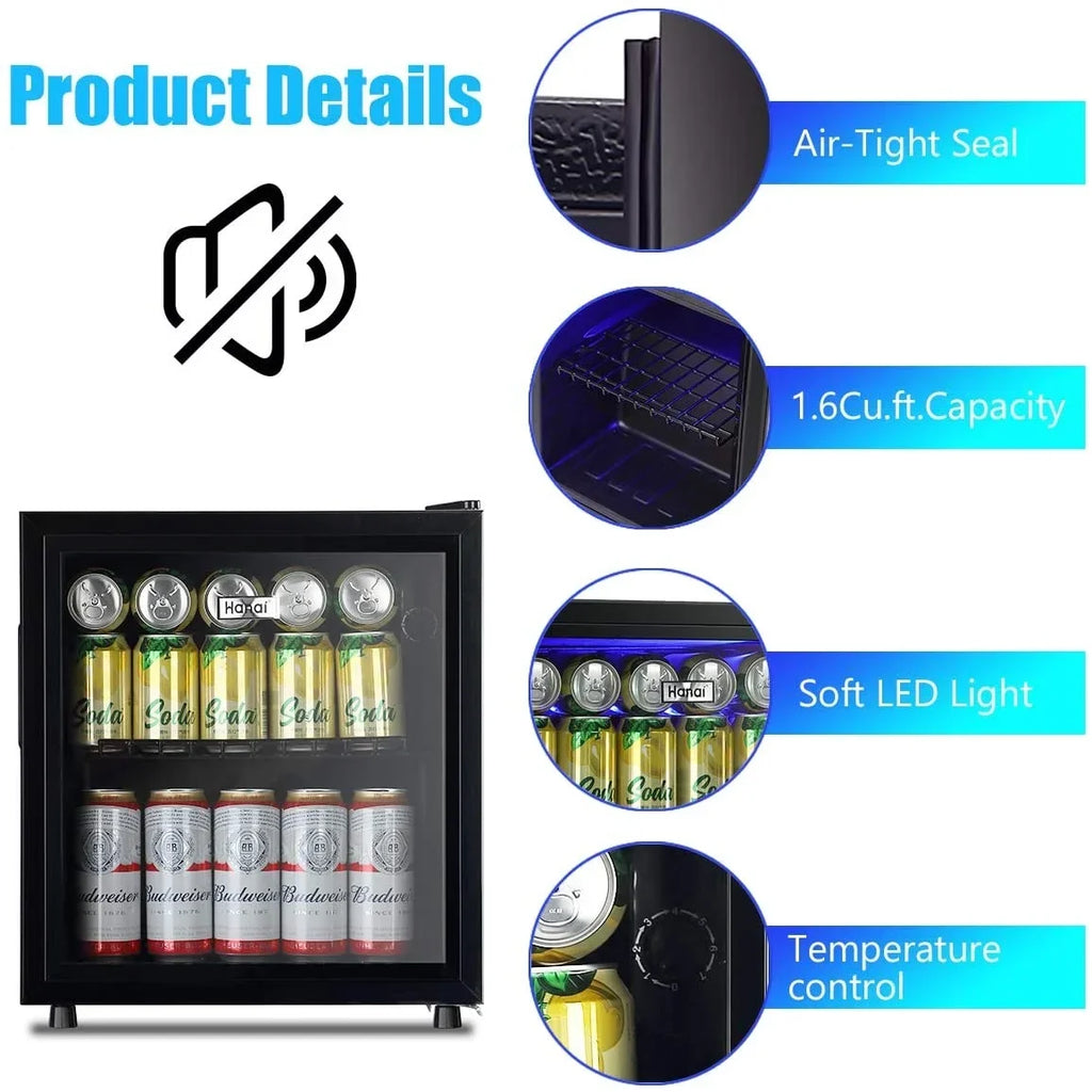 Nouveauté 2026 – Réfrigérateur à boissons compact WANAI , capacité de 100 canettes, porte vitrée, acier inoxydable noir