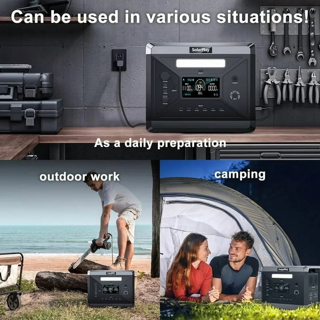 Nouveauté 2026 – Générateur solaire Solarplay 2400 W (4800 W en crête), avec panneau solaire de 400 W et batterie LiFePO4 portable de 2160 Wh, idéal pour le camping, la maison et les véhicules de secours