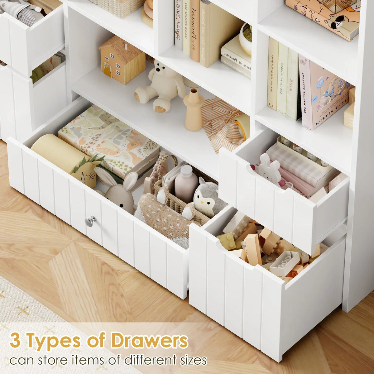 Nouveauté 2026 – Coffre de rangement pour jouets Homfa avec compartiments, tiroirs amovibles, bibliothèque pour chambre ou salon, gris