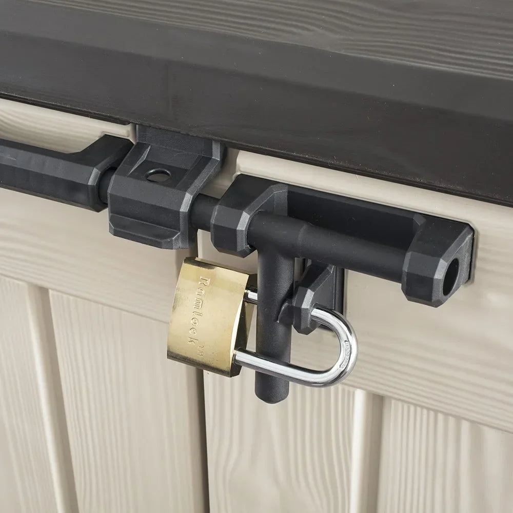 Nouveauté 2026 – Abri de jardin horizontal Keter Store It Out MAX en résine durable, avec plancher renforcé, verrou de sécurité et double porte, beige