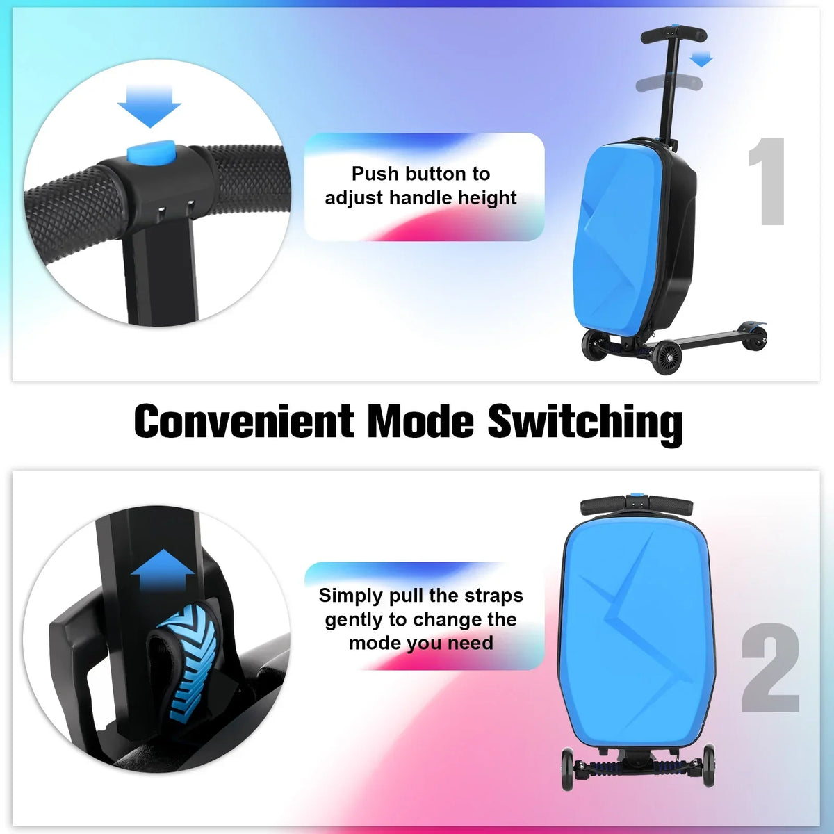 Nouveauté 2026 – Valise-trottinette Advwin pour enfants et adultes, valise rigide à roulettes pour enfants de 4 à 15 ans, multifonctionnelle, légère et pliable, avec roulettes, rose