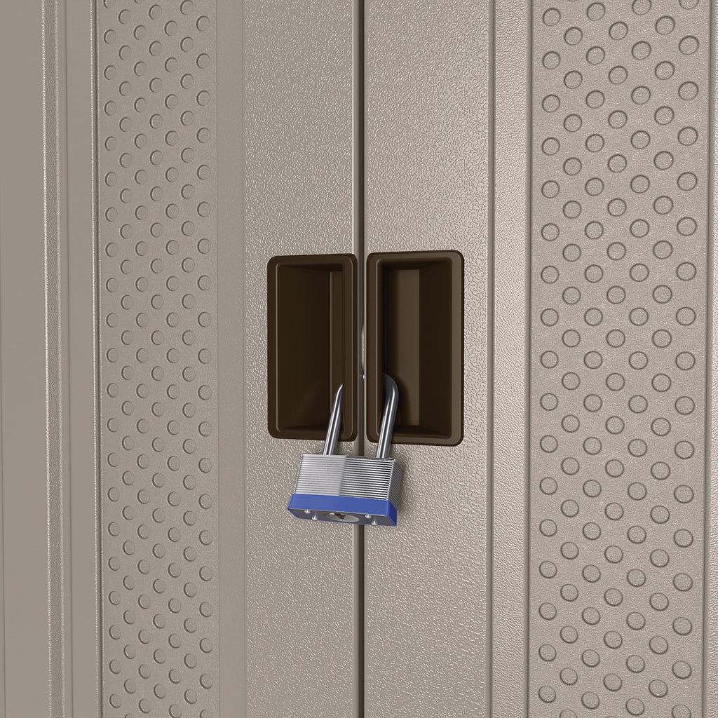 Nouveauté 2026 – Armoire de rangement extérieure Suncast Mega Tall en résine avec 3 étagères, finition platine métallisée
