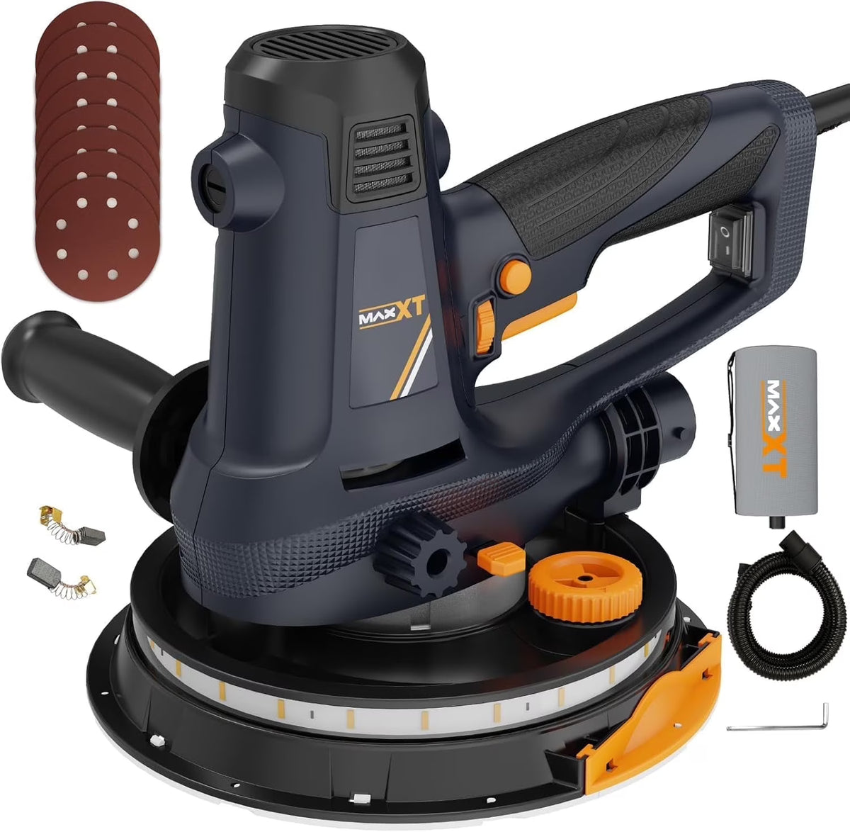 Nouveauté 2026 – Ponceuse électrique pour cloisons sèches POVANLI 780 W avec aspiration des poussières, moteur 6,5 A, vitesse variable (900-1800 tr/min), éclairage LED, poignée extensible et pliable, jaune et noir