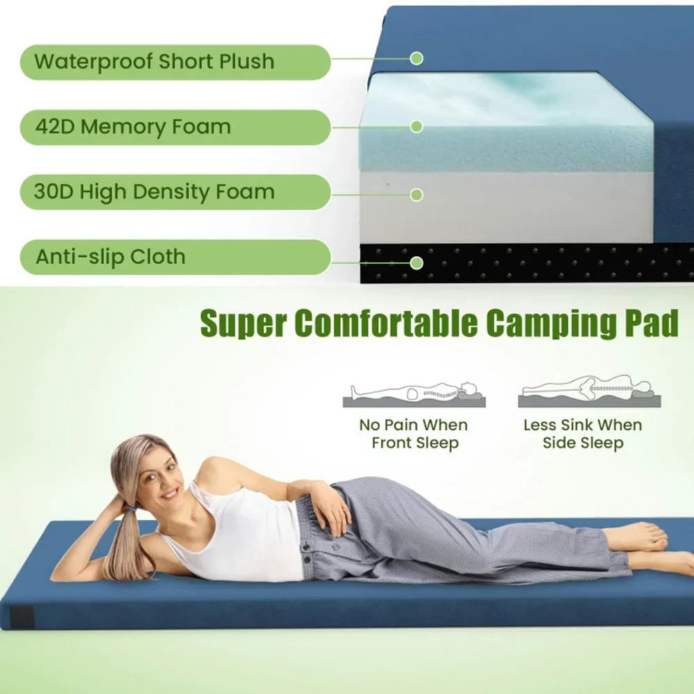 Nouveauté 2026 – Matelas de camping pliable Spaco avec coussin en mousse haute densité et fond antidérapant, matelas gonflables et sacs de couchage pour l'extérieur (jardin, cour, bleu marine