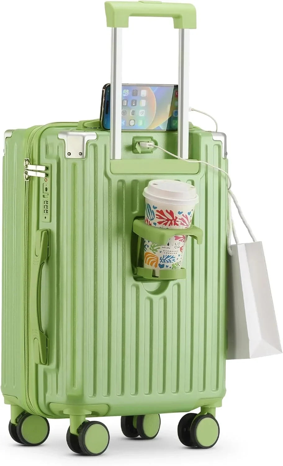 Nouveauté 2026 – Valise cabine 20 de 51 cm (20 pouces) avec porte-gobelet et port USB, approuvée par les compagnies aériennes et verrouillable TSA, légère, en polycarbonate, avec roulettes pivotantes à 360°