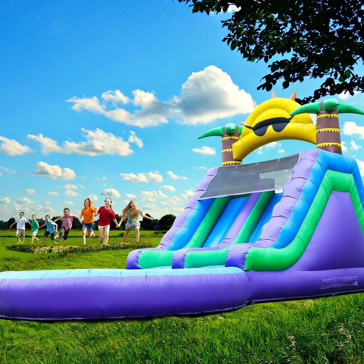 Nouveauté 2026 – Toboggan aquatique gonflable double Relunch (26 pi) pour enfants et adultes, parc aquatique gonflable en PVC avec souffleur, piscine géante pour s'amuser dans la cour et en plein air, 7,9 m (26 pi) L x 3,7 m (12 pi) l x 4,3 m (14 pi)