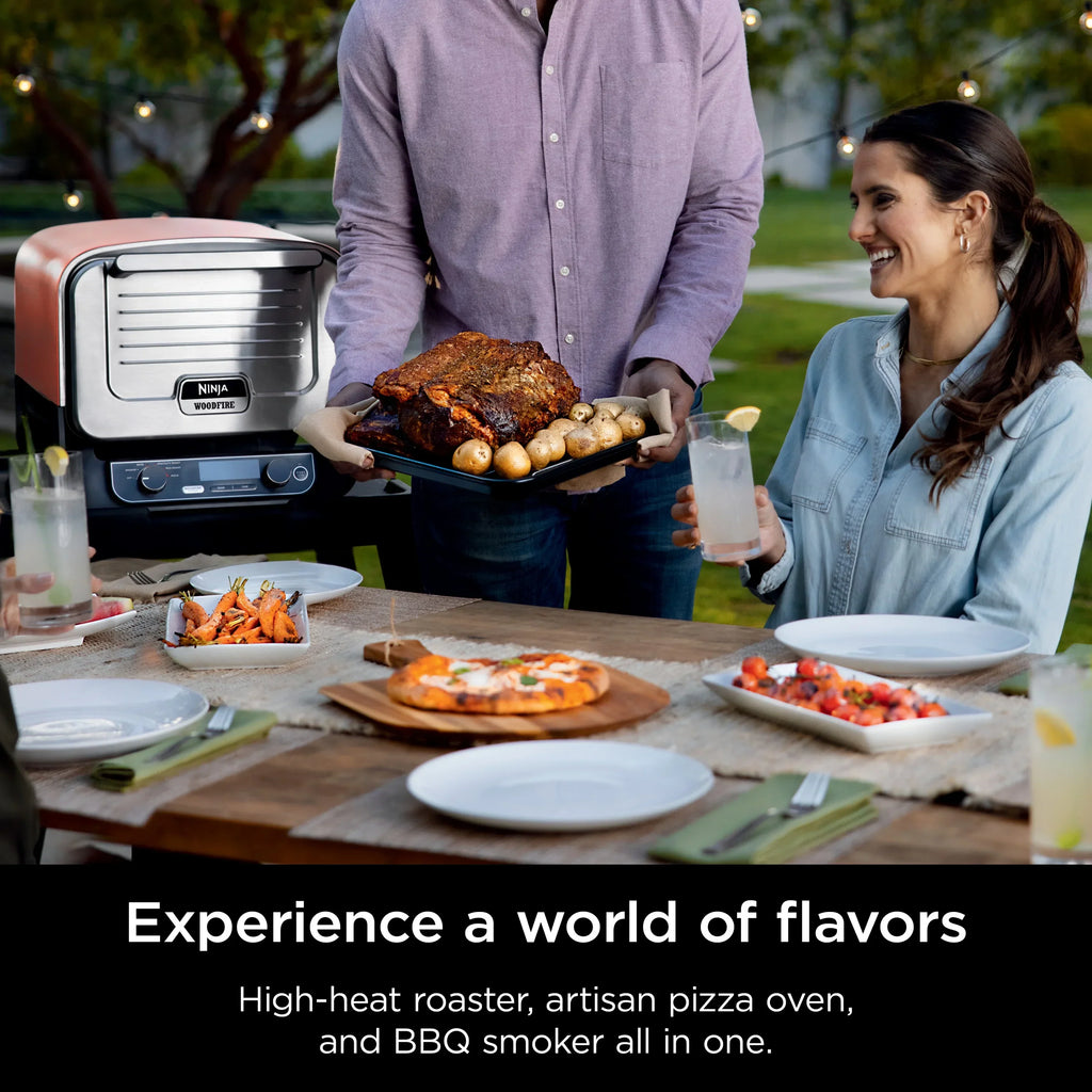 Nouveauté 2026 – Four à pizza à bois Ninja , four extérieur 5 en 1, 5 réglages de cuisson, technologie Ninja Woodfire, température jusqu'à 370 °C, fumoir, électrique