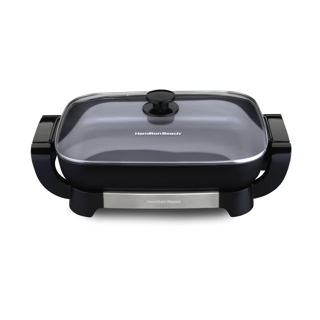 Nouveauté 2026 – Poêle électrique Hamilton Beach avec couvercle, surface de cuisson en céramique de 30,5 x 38 cm, réversible, grise