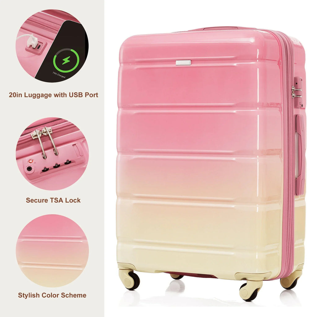 Nouveauté 2026 – Ensemble de 3 valises PAPROOS (51/61/71 cm), valise rigide légère avec port USB et crochets latéraux, bagage de voyage avec serrure TSA, valise à roulettes rigide pour l'école et les voyages, rose