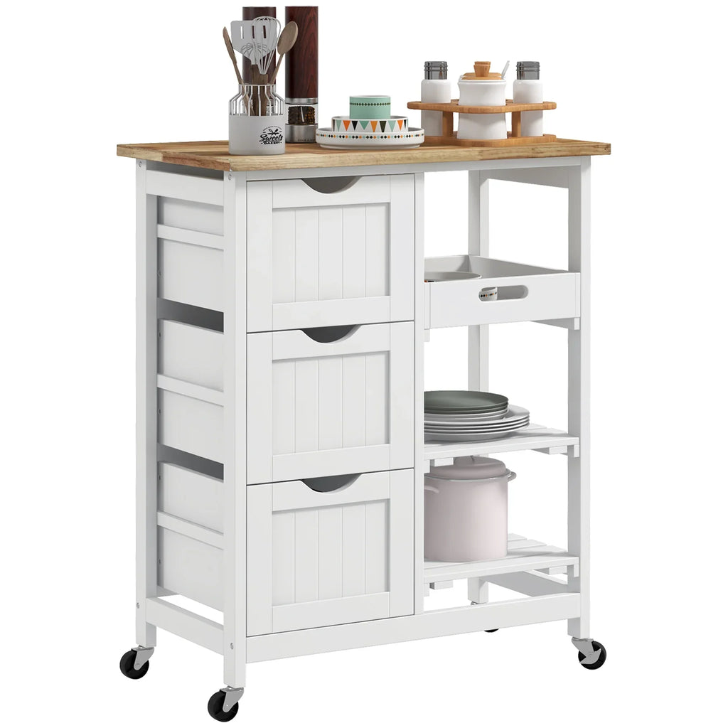Nouveauté 2026 – Îlot de cuisine roulant HOMCOM , chariot de service de bar, chariot compact sur roulettes avec plateau en bois, étagères et tiroirs pour salle à manger, gris