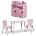 Nouveauté 2026 – Ensemble de jeu pour tout-petits Delta Children 4 pièces – Comprend une table de jeu, 2 chaises et un rangement à jouets à 6 bacs avec autocollants en vinyle réutilisables, rose clair/rose foncé