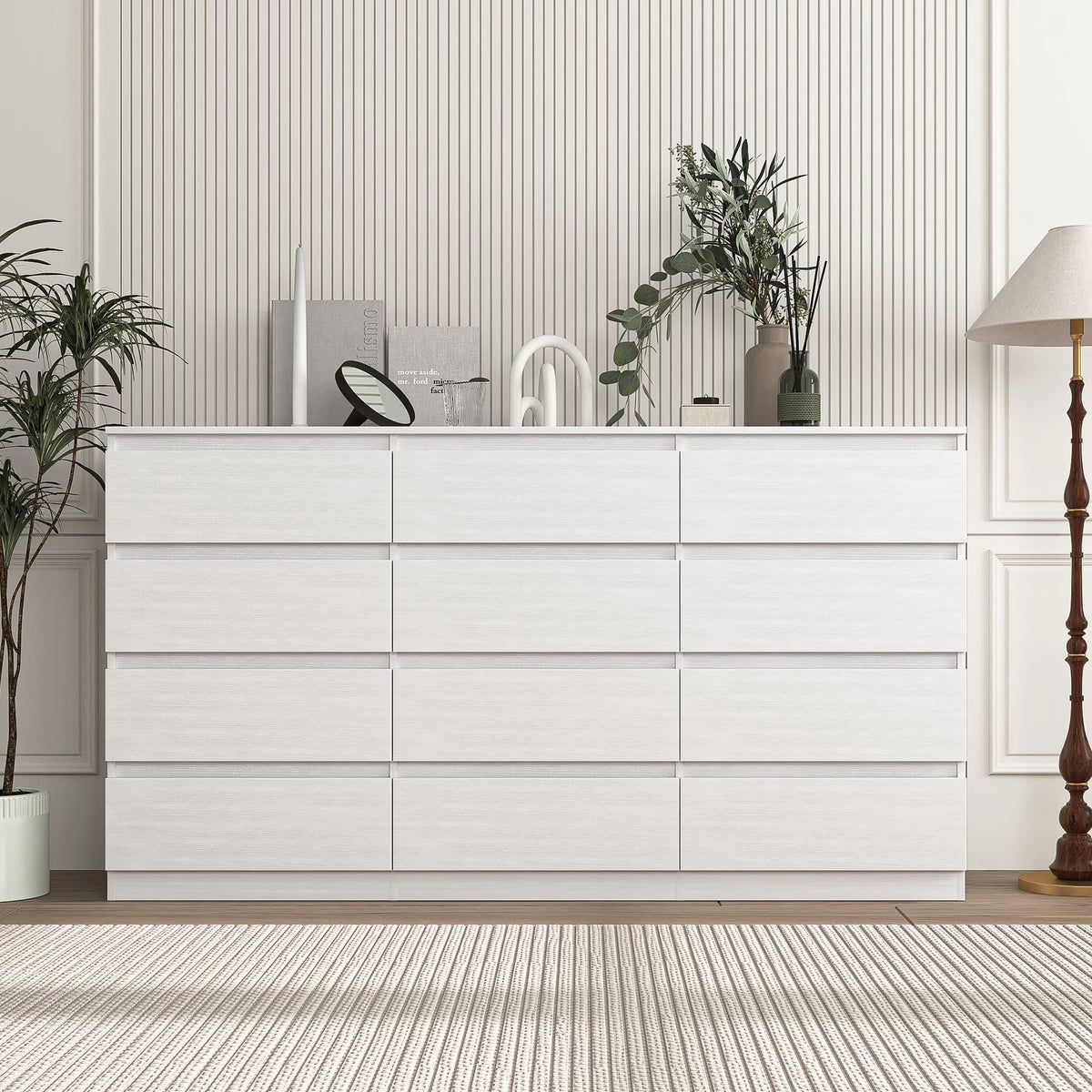 Nouveauté 2026 – Commode Resenkos moderne style milieu du siècle, 6 tiroirs, large, pour chambre à coucher, grise