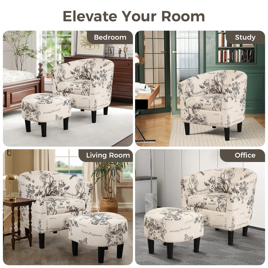 Nouveauté 2026 – Fauteuil d'appoint en velours beige Bonzy Home avec repose-pieds pour salon